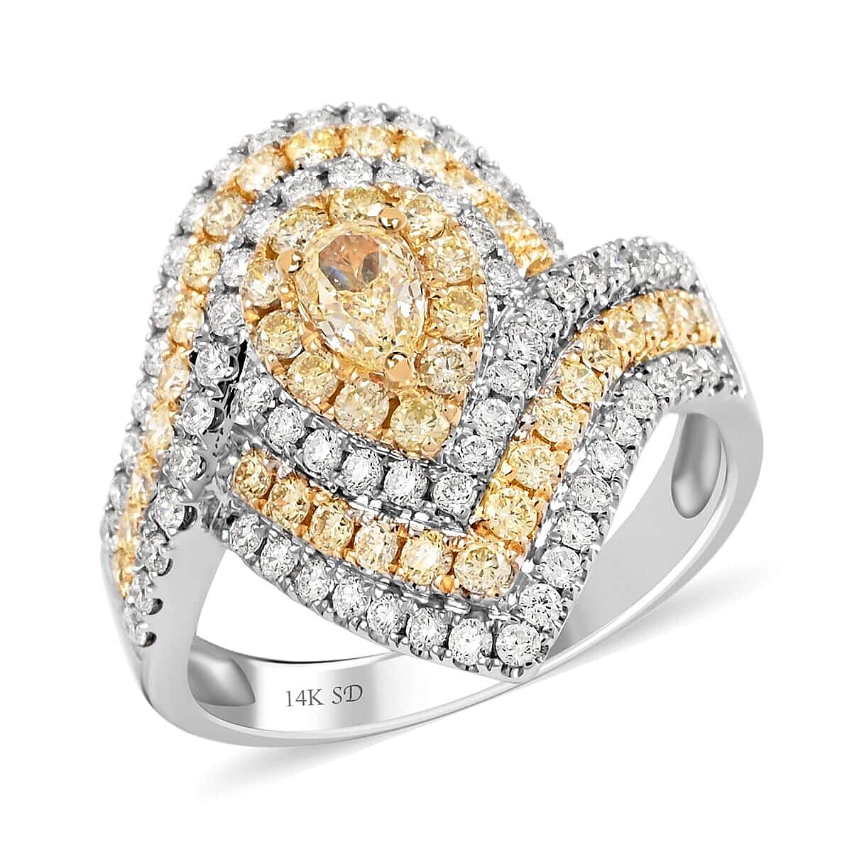 Ankur Treasure Chest Modani 14K White Gold VS Natural Yellow and White Diamond Ring (Size 5.5) 4.50 Grams 1.50 ctw