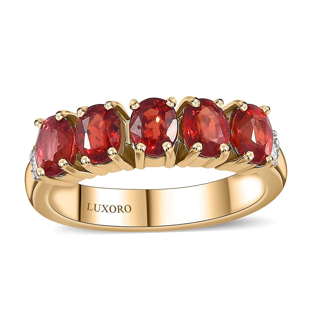 Luxoro 10K Yellow Gold AAA Red Sapphire and Diamond 5 Stone Ring (Size 10.5) 1.75 ctw