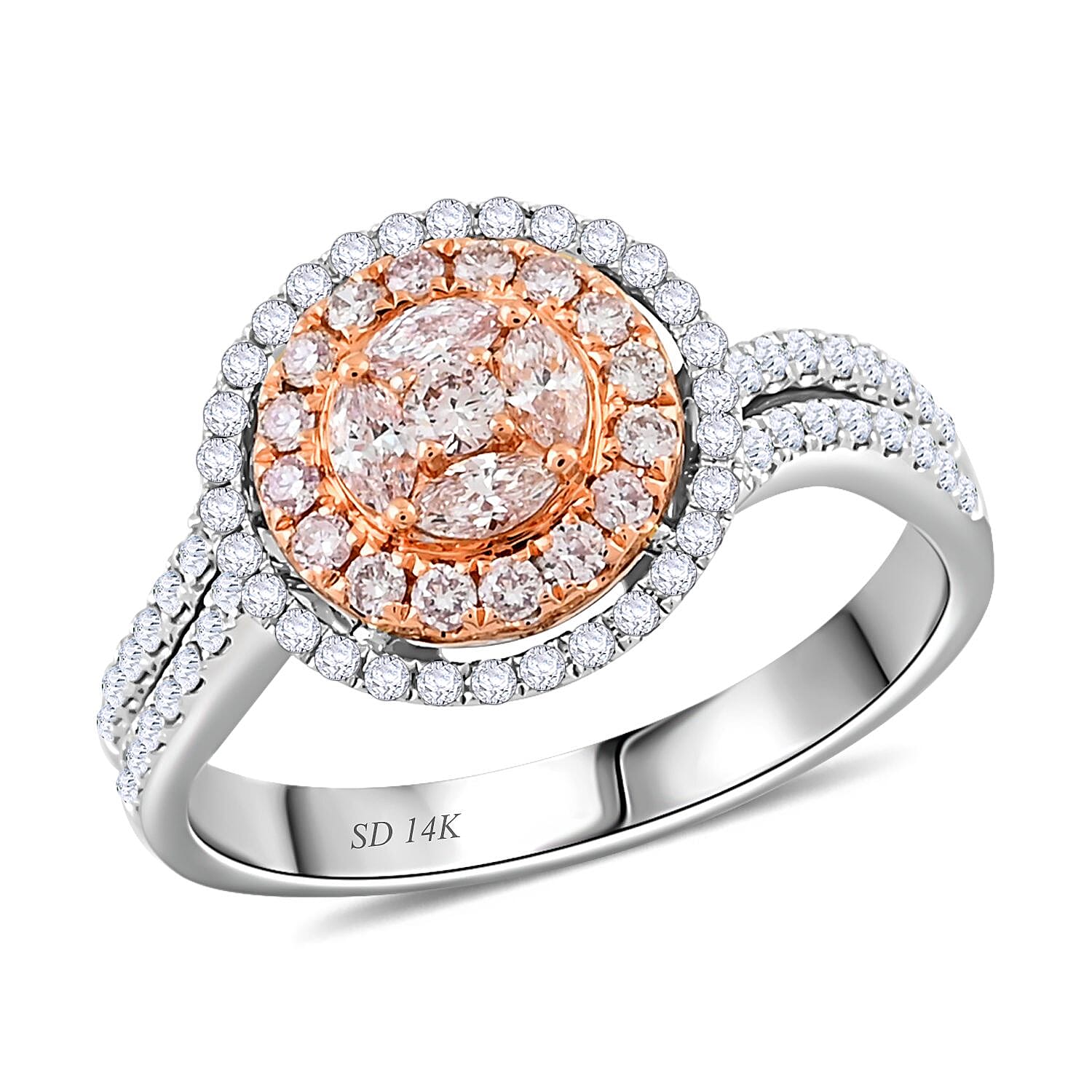Modani 14K White Gold Natural Pink and White Diamond Ring (Size 10.0) (4.05 g) 0.70 ctw