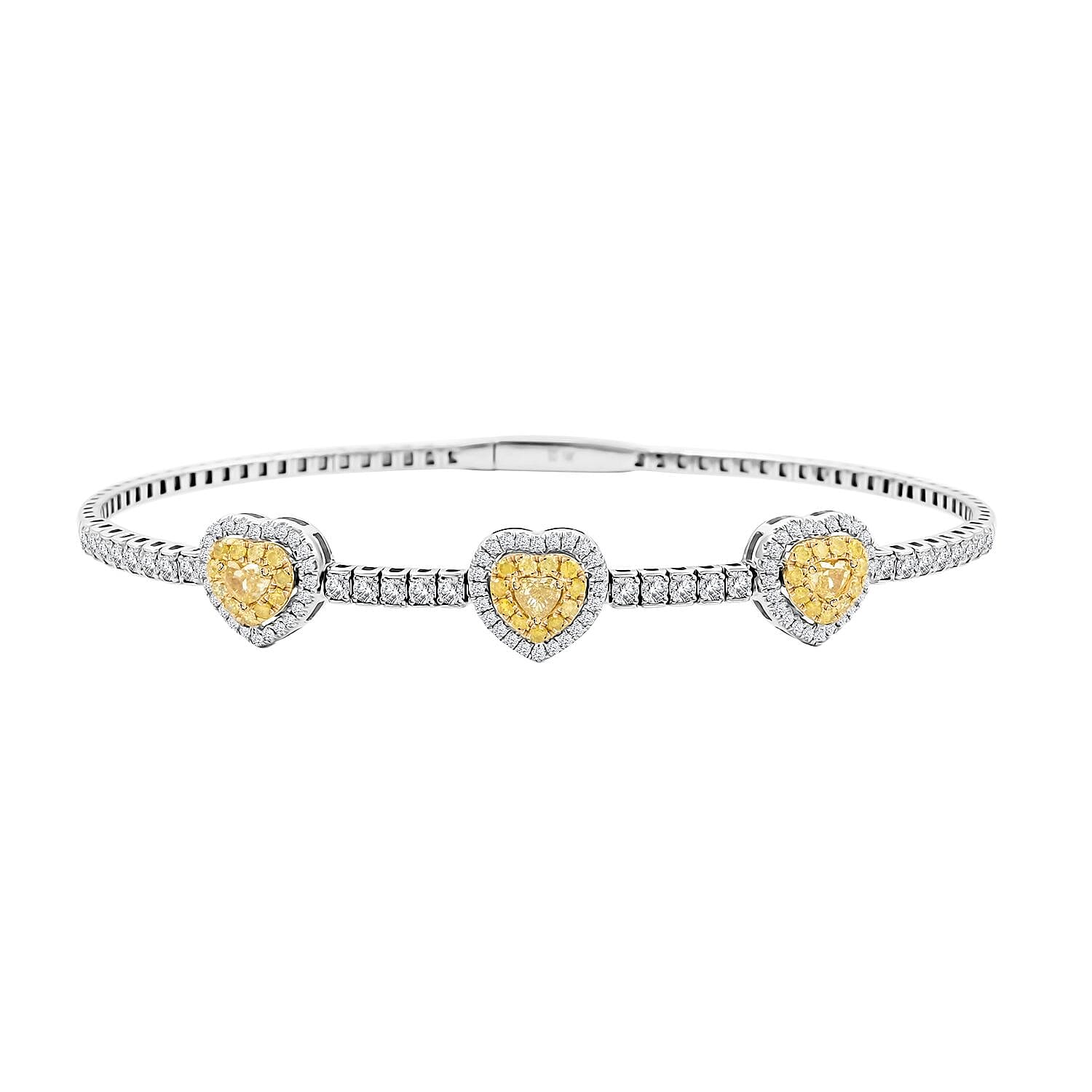 Modani 14K White Gold Natural Yellow and White Diamond Bangle Bracelet (7.00 In) 6.40 Grams 1.50 ctw