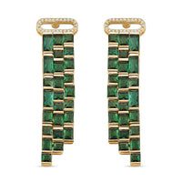 Green Glass, Simulated Diamond Earrings in Goldtone 0.30 ctw