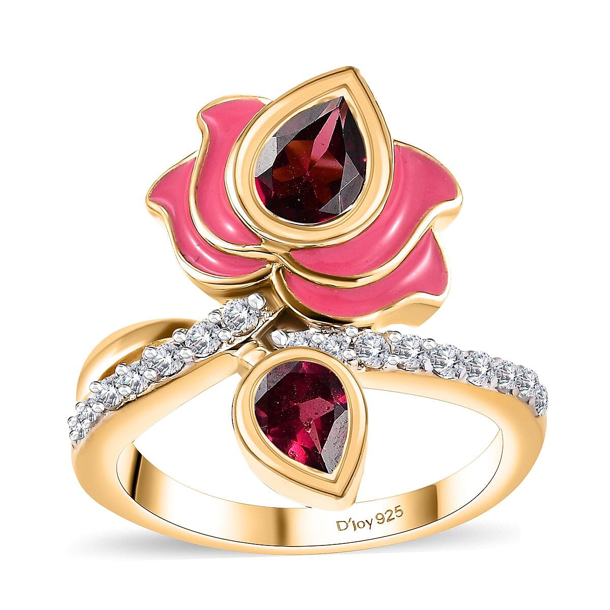Orissa Rhodolite Garnet, White Zircon Ring in 18K Vermeil YG Over Sterling Silver (Size 5.0) 1.40 ctw