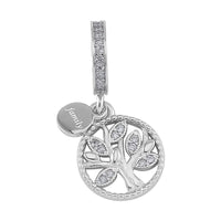 Simulated Diamond Retro Tree of Life Charm in Rhodium Over Sterling Silver