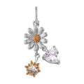 Simulated Diamond and Enameled Daisy Love Charm in Rhodium Over Sterling Silver - Sticky add to cart bar