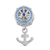Simulated Blue Diamond Anchor Ship Charm in Rhodium Over Sterling Silver