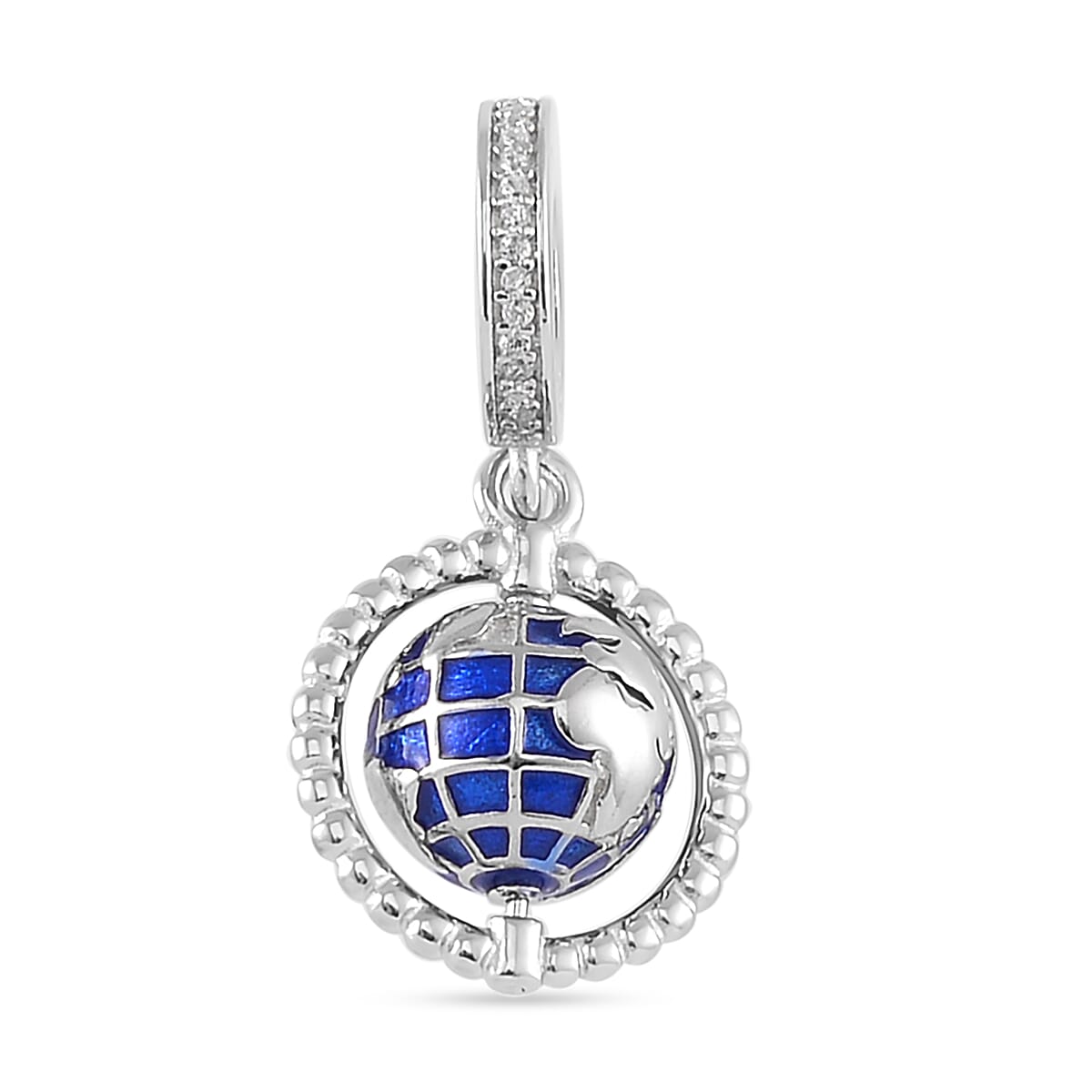 Simulated Diamond The Global World Charm in Rhodium Over Sterling Silver 0.25 ctw