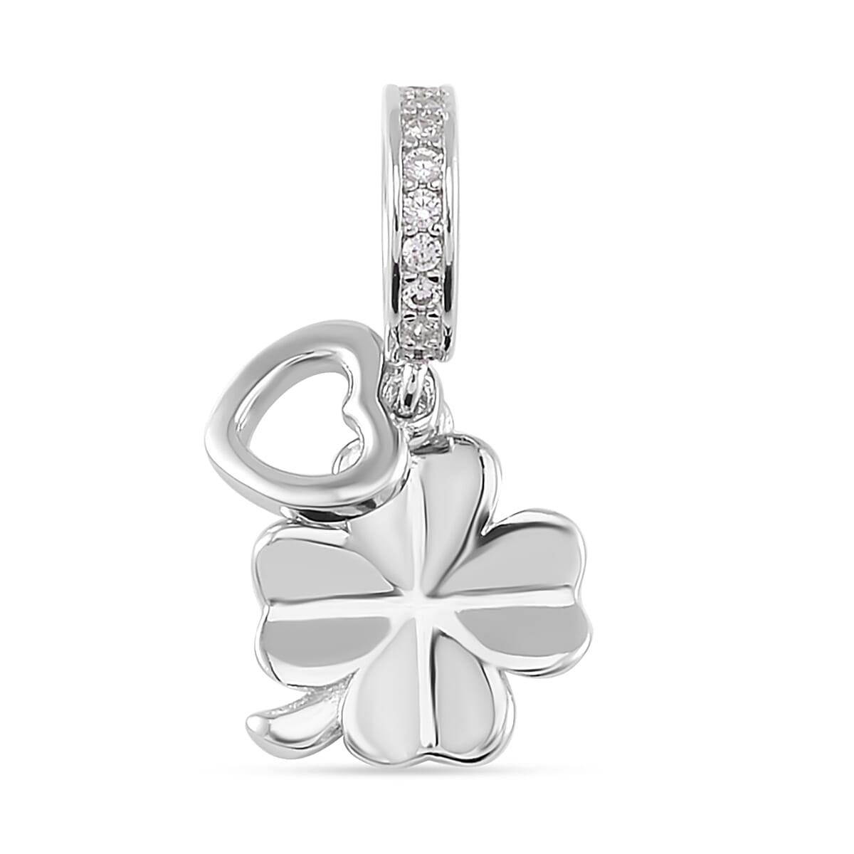 Simulated Diamond Clover Charm in Rhodium Over Sterling Silver 0.25 ctw