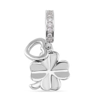 Simulated Diamond Clover Charm in Rhodium Over Sterling Silver 0.25 ctw