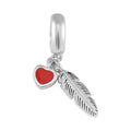 Enameled Heart and Feathers Charm in Rhodium Over Sterling Silver 1.75 Grams - Sticky add to cart bar