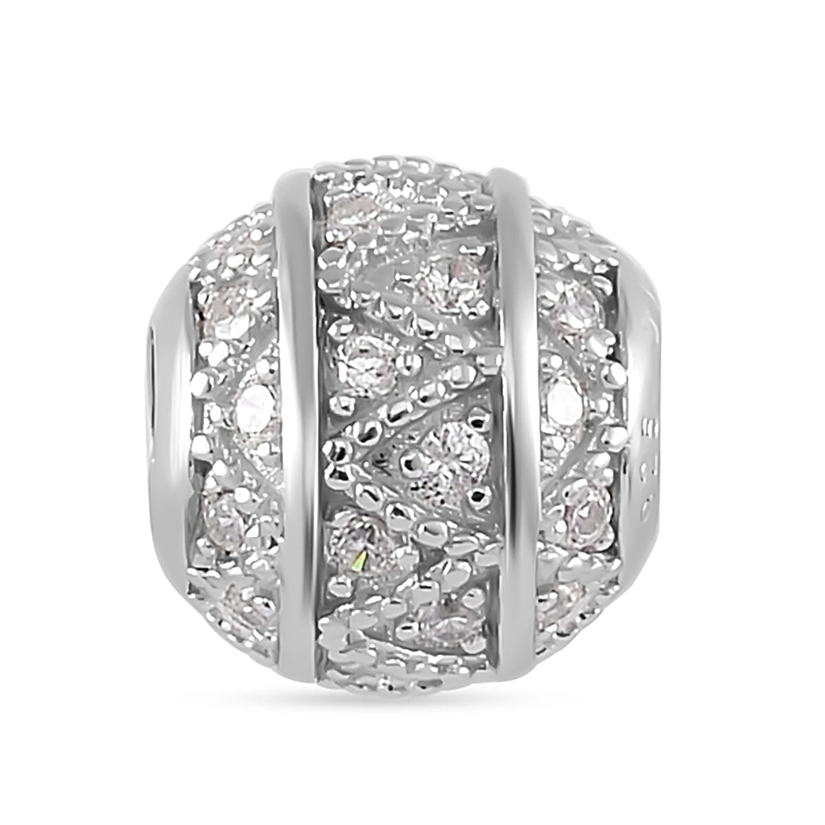 Simulated Diamond Old Oxide Ball Charm in Rhodium Over Sterling Silver