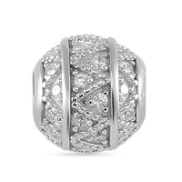 Simulated Diamond Old Oxide Ball Charm in Rhodium Over Sterling Silver
