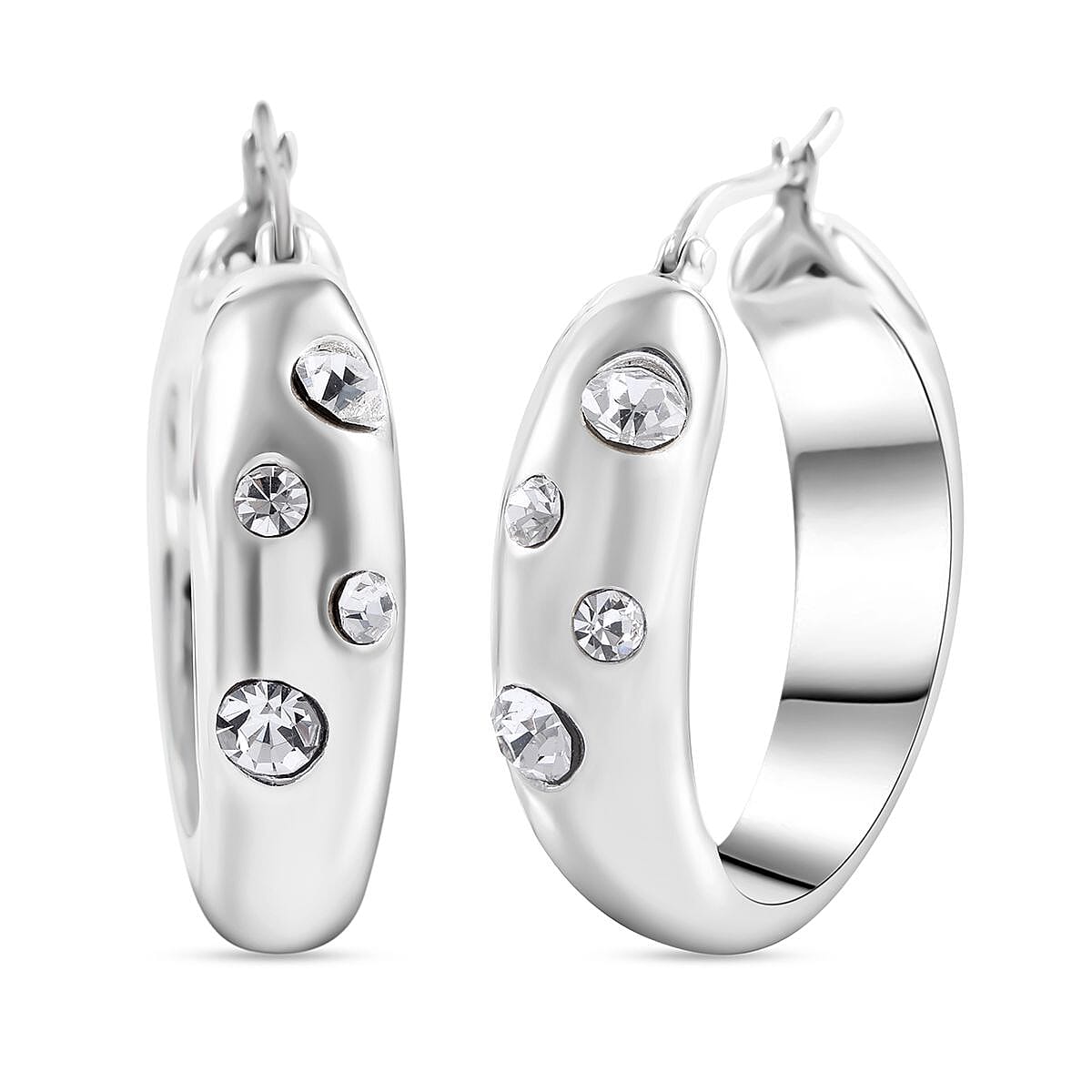 Austrian Crystal Flush Set Hoop Earrings