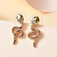 Multi Gemstone Snake Earrings in 18K Vermeil YG Over Sterling Silver 1.10 ctw