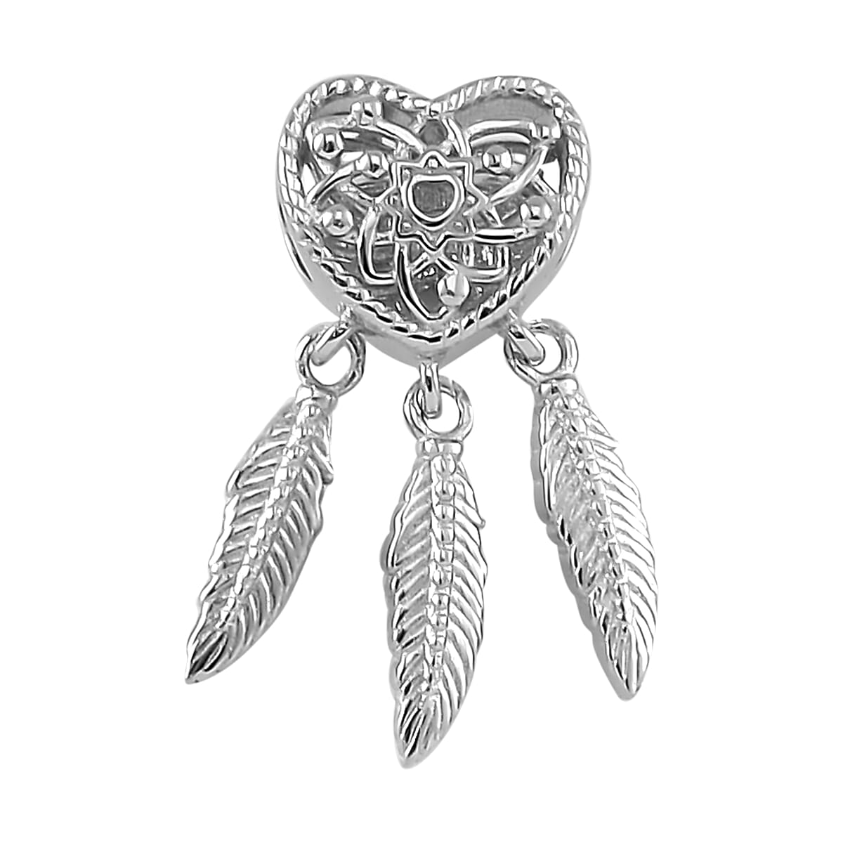 Heart Dreamcatcher Charm in Rhodium Over Sterling Silver (4 g)