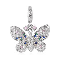 Simulated Multi Color Diamond Butterfly Charm in Rhodium Over Sterling Silver