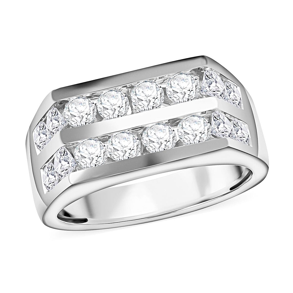 NY Closeout 10K White Gold Diamond 2 Row Men's Ring (Size 10.0) (8 g) 2.00 ctw