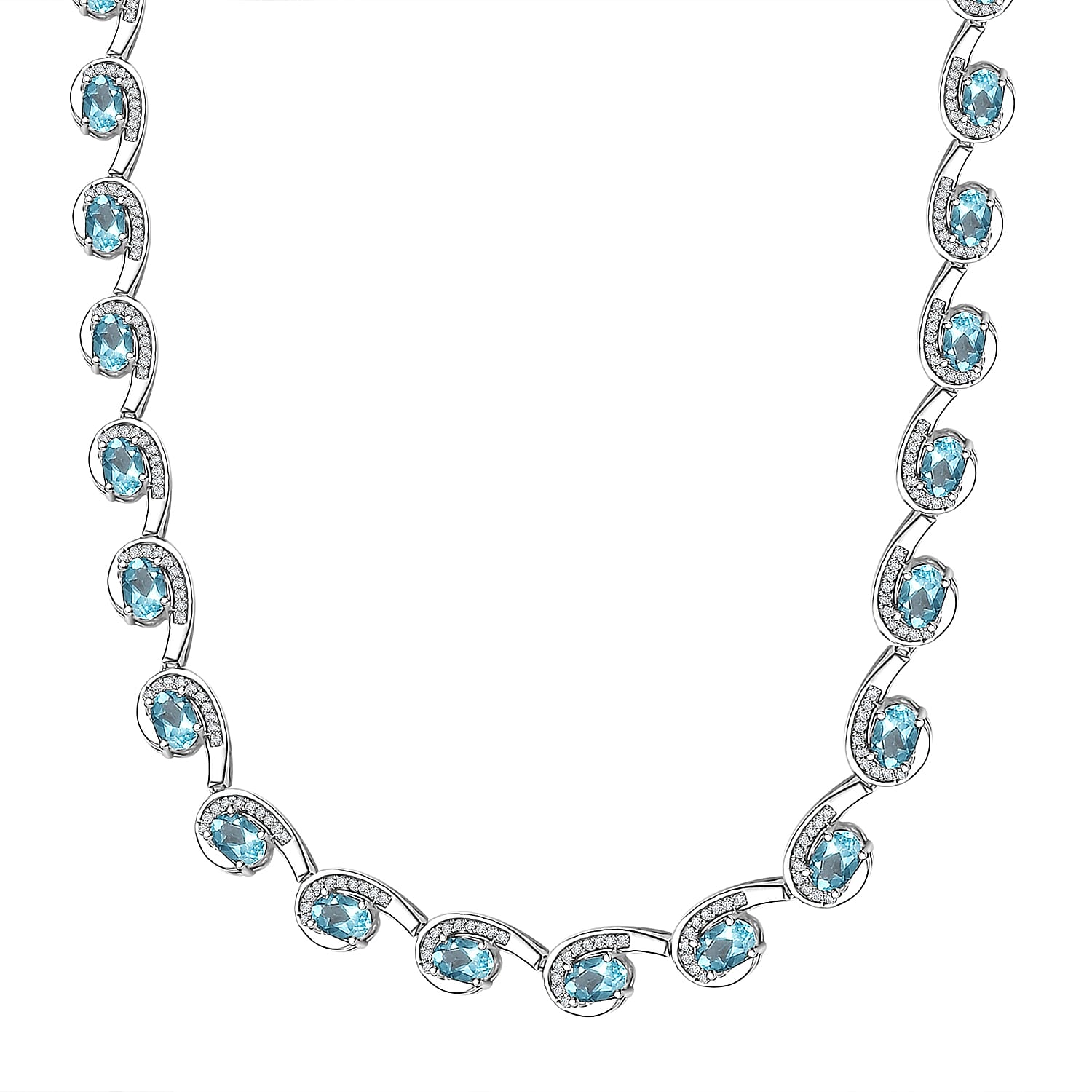 Doorbuster Betroka Blue Apatite, Moissanite Necklace (18 Inches) in Rhodium Over Sterling Silver 13.25 ctw