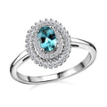 Premium Pirineu Lagoon Tourmaline, Diamond (0.39 cts) Floral Ring in Rhodium Over Sterling Silver (Size 10.0) 0.80 ctw - Sticky add to cart bar
