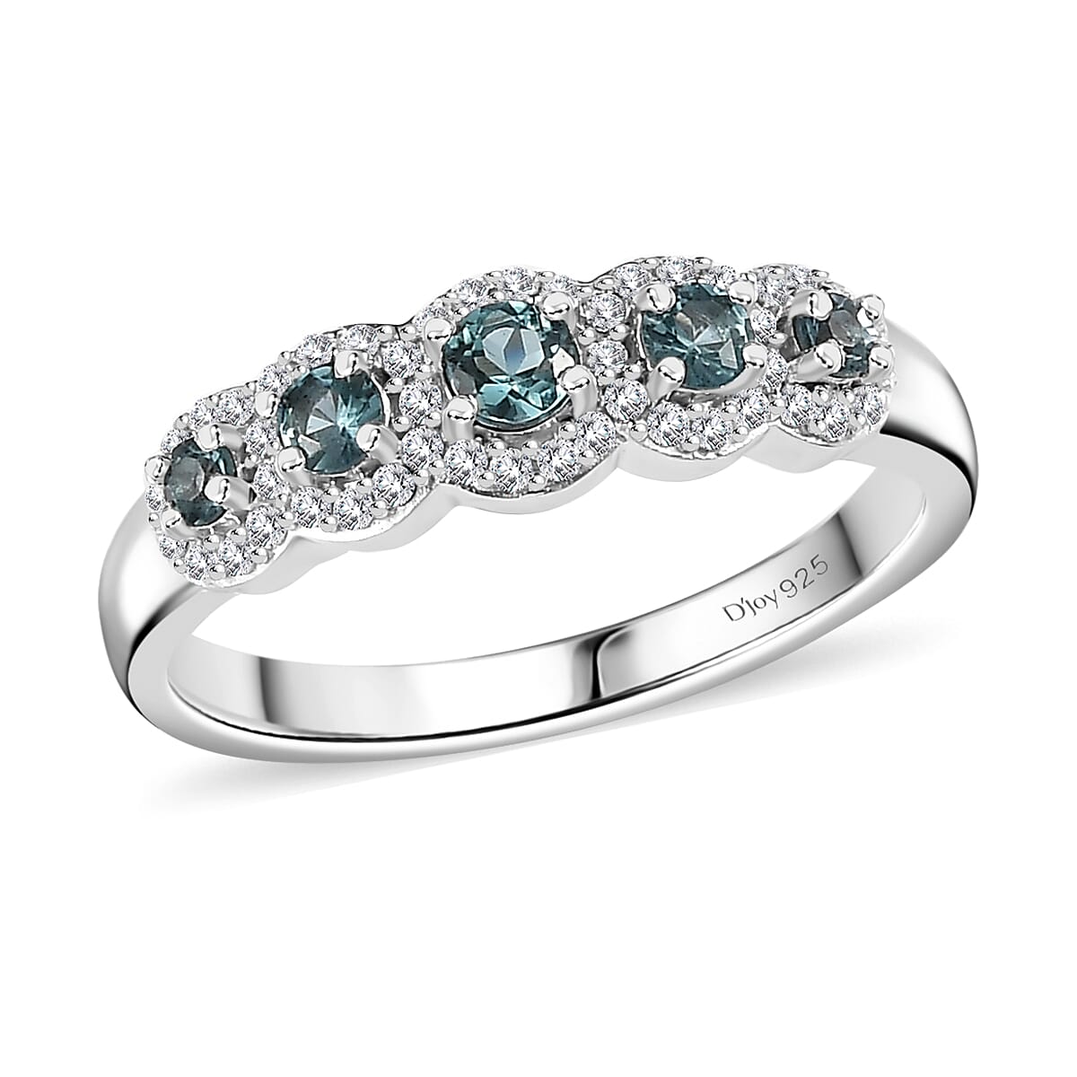 Premium Pirineu Lagoon Tourmaline, Moissanite Ring in Rhodium Over Sterling Silver (Size 10.0) 0.60 ctw