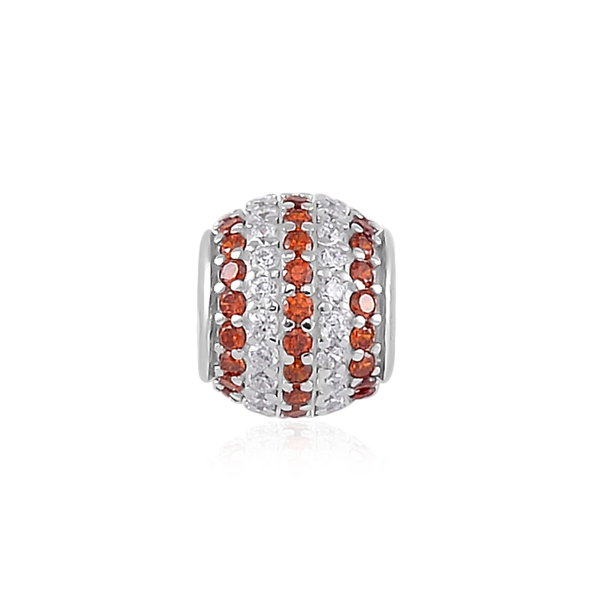 Simulated Orange and White Diamond Charm in Rhodium Over Sterling Silver
