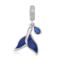 Simulated Blue and White Diamond Enameled Drop Shaped Charm in Rhodium Over Sterling Silver - Sticky add to cart bar