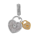 Simulated Diamond and Enameled Heart Shape Lock Charm in 14K YG and Rhodium Over Sterling Silver - Sticky add to cart bar