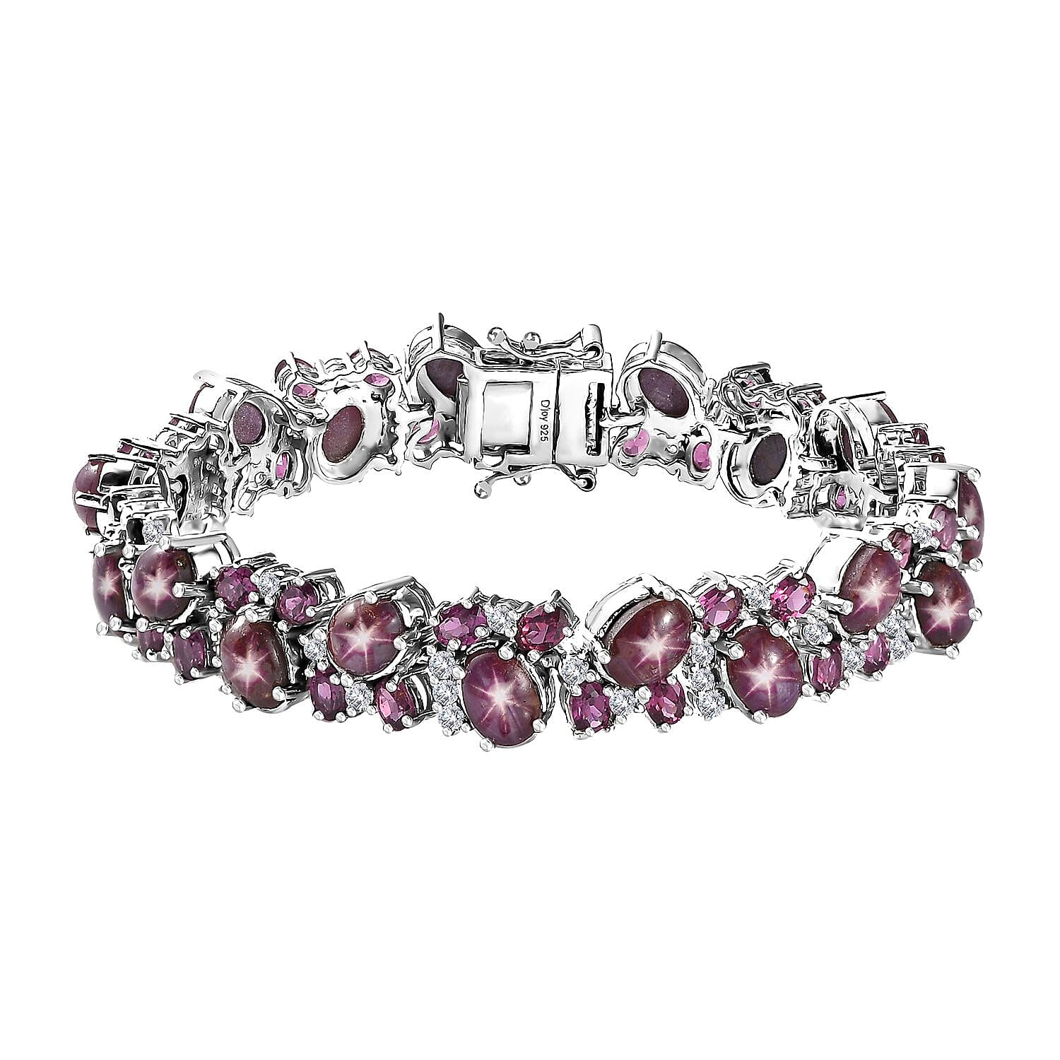 Premium Indian Star Ruby and Multi Gemstone Bracelet in Platinum Over Sterling Silver (6.75 In) 41.25 ctw
