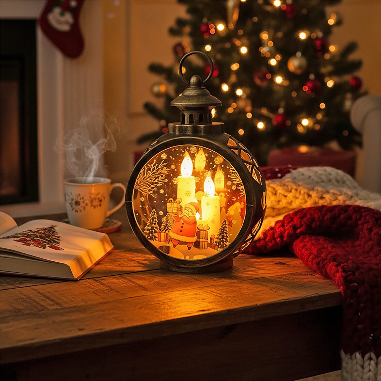 Golden Hanging Lantern Desk Decor with LED Light (7.09"x3.74"x9.85") (3xAAA Not Included)
