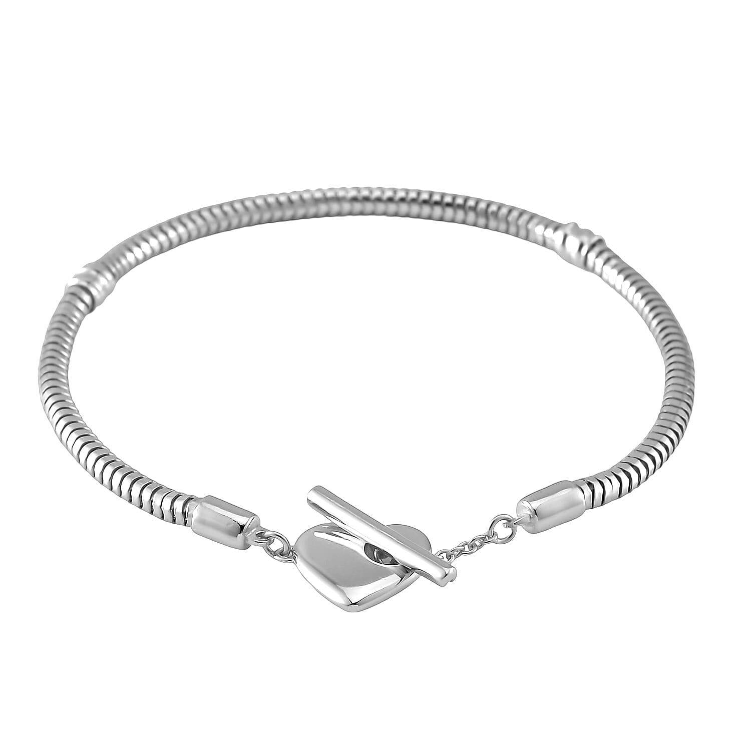 Hollow Bracelet in Rhodium Over Sterling Silver (7.25 In) (7.40 g)