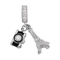 Simulated Diamond Charm in Rhodium Over Sterling Silver