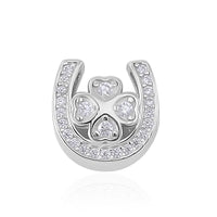 Simulated Diamond U-shaped Four Leaf Clover Charm in Rhodium Over Sterling Silver