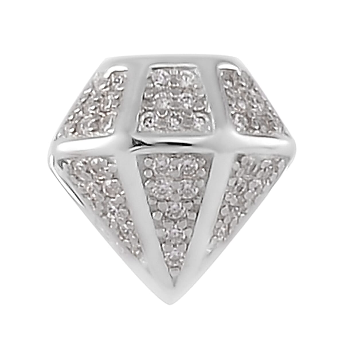 Simulated Diamond Full of Diamond Charm in Rhodium Over Sterling Silver