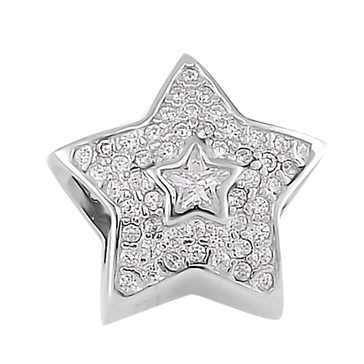 Simulated Diamond Star Charm in Rhodium Over Sterling Silver