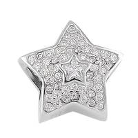 Simulated Diamond Star Charm in Rhodium Over Sterling Silver