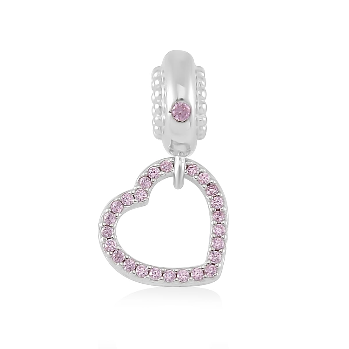 Simulated Pink Diamond Heart Charm in Rhodium Over Sterling Silver 0.35 ctw