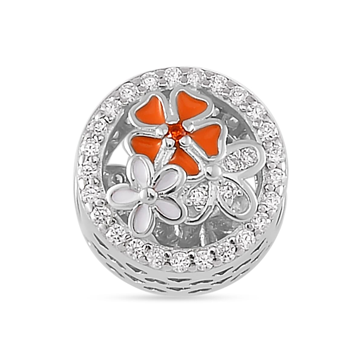 Simulated Diamond and Enameled Charm in Rhodium Over Sterling Silver 0.45 ctw