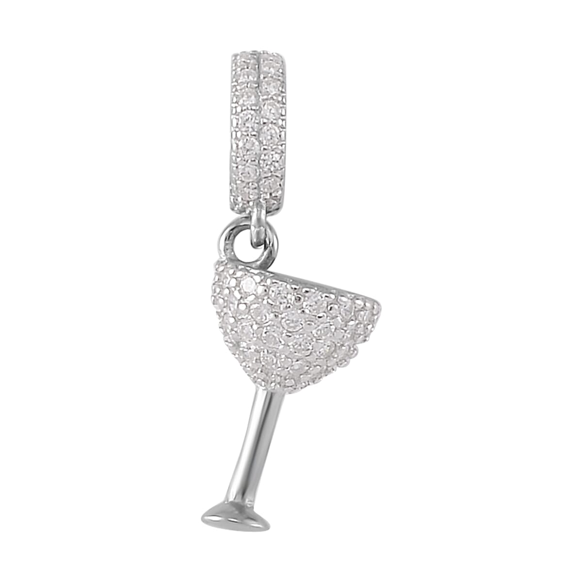 Simulated Diamond Charm in Rhodium Over Sterling Silver 0.70 ctw