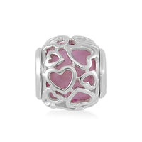 Pink Color Murano Glass Glaze Bead Charm in Rhodium Over Sterling Silver