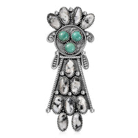 Artisan Crafted White Buffalo and Sierra Nevada Turquoise 17.35 ctw Kachina DollPendant without Chain in Sterling Silver