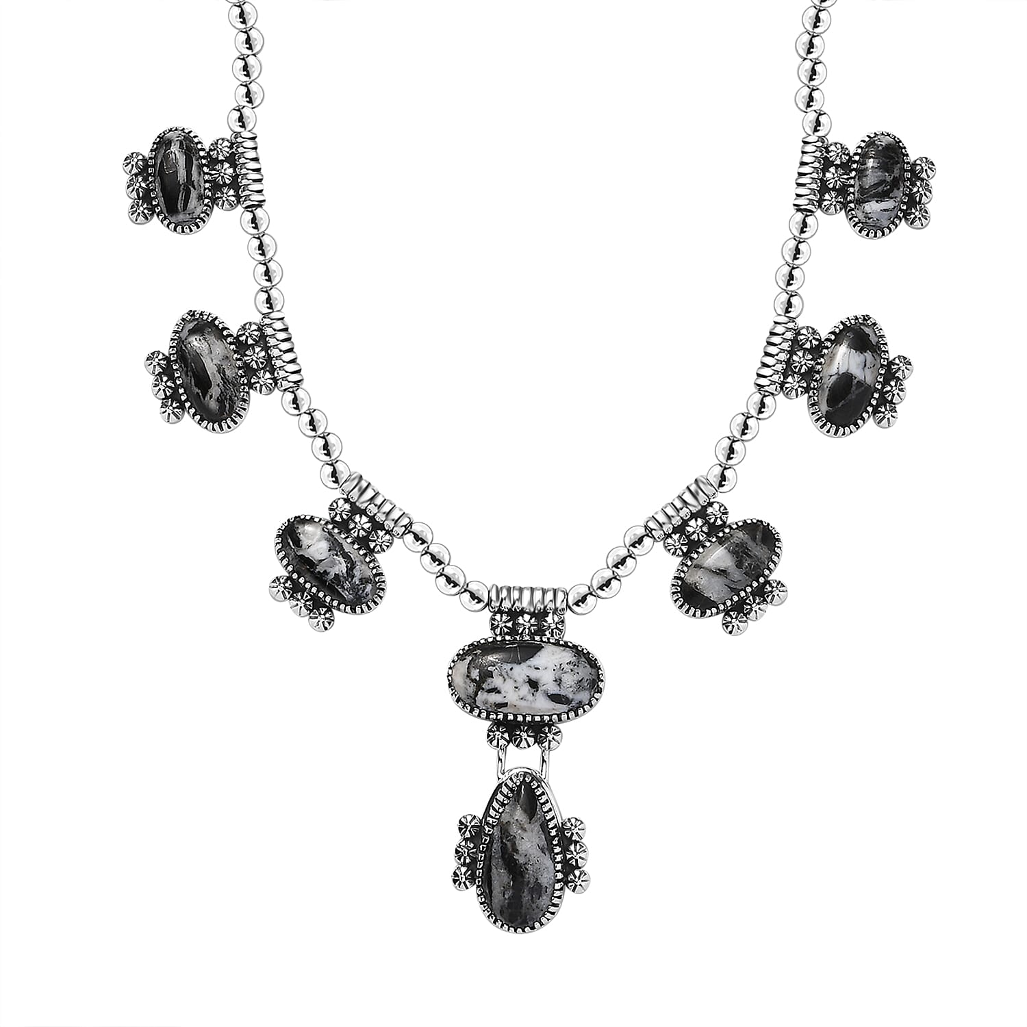 D'Joy Artisan Crafted White Buffalo 42.80 ctw Fancy Necklace in Black Oxidized Sterling Silver 18-20 Inches