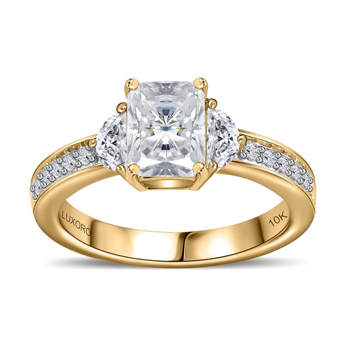 Luxoro 10K Yellow Gold Radiant Cut Moissanite Ring (Size 7.0) 4.40 Grams 2.00 ctw