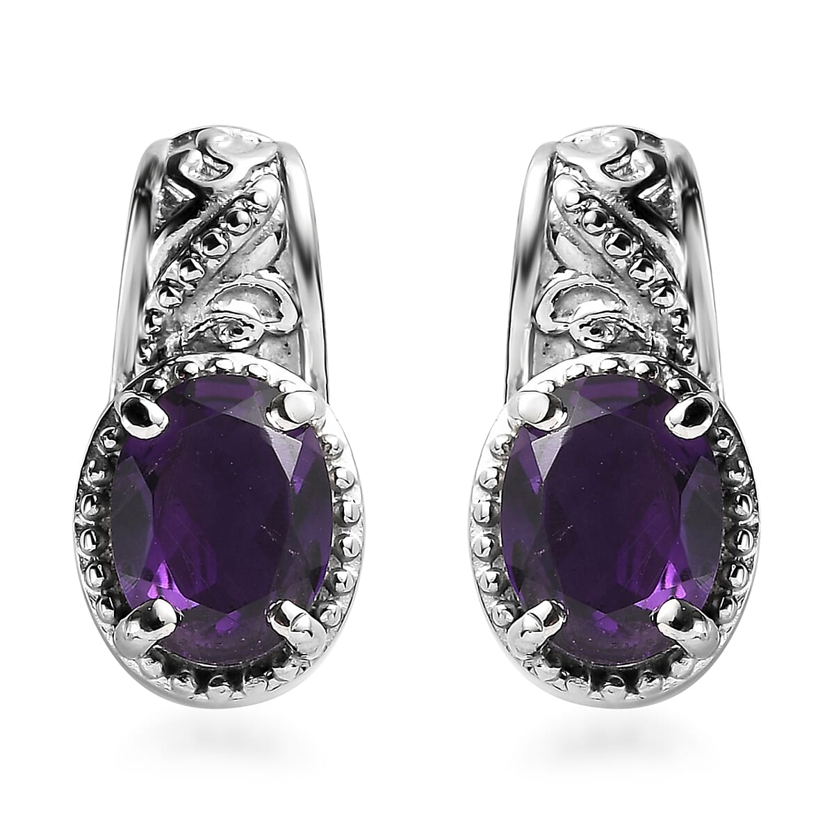 African Amethyst 2.25 ctw Solitaire Stud Earrings in Stainless Steel