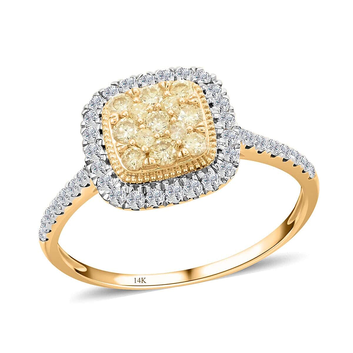 14K Yellow Gold Natural Yellow and White Diamond Ring (Size 4.5) 1.00 ctw