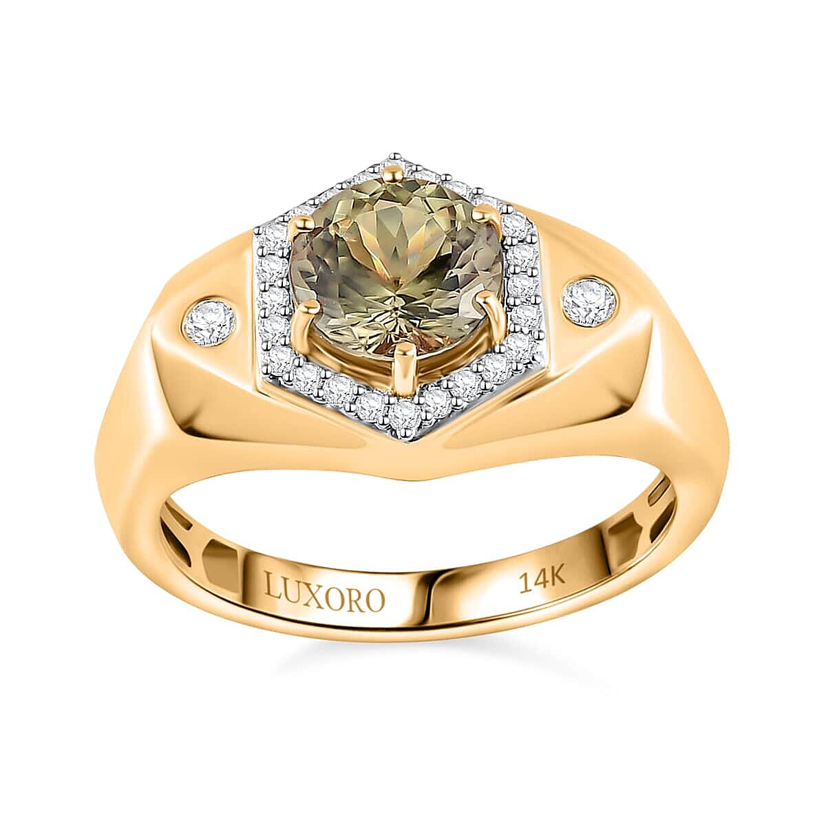 Luxoro 14K Yellow Gold AAA Turkizite and G-H I2 Diamond Men's Ring (Size 14.5) 7.10 Grams 2.50 ctw