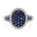 Ceylon Blue Sapphire, Moissanite Cluster Ring in Rhodium Over Sterling Silver (Size 7.0) 1.40 ctw - Sticky add to cart bar