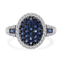 Ceylon Blue Sapphire, Moissanite Cluster Ring in Rhodium Over Sterling Silver (Size 7.0) 1.40 ctw
