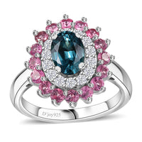 Epic Deal Premium Monte Belo Indicolite, Multi Gemstone Sunburst Ring in Rhodium Over Sterling Silver (Size 8.0) 1.85 ctw