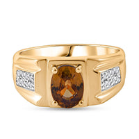 Tanzanian Yellow Zircon, White Zircon Men's Ring in Vermeil YG Over Sterling Silver (Size 9.0) 2.15 ctw