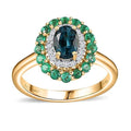 Luxoro 14K Yellow Gold AAA Monte Belo Indicolite, Boyaca Colombian Emerald, Diamond (G-H, I2) (0.16 cts) Floral Ring (Size 6.0) (4 g) 1.52 ctw - Sticky add to cart bar