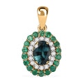 Certified & Appraised Luxoro 14K Yellow Gold AAA Monte Belo Indicolite, Boyaca Colombian Emerald and G-H I2 Diamond Floral Pendant without Chain 2.27 ctw - Sticky add to cart bar